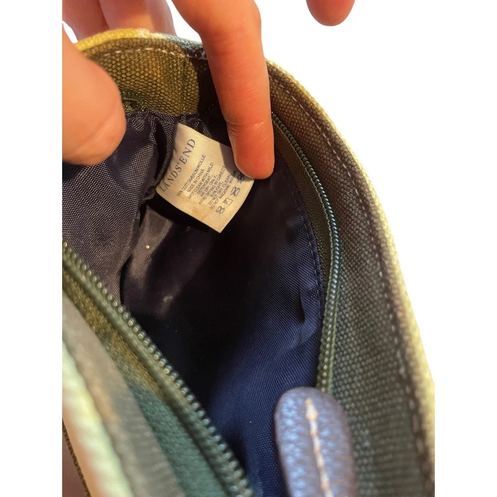 Olive Green Canvas Zipper Pouch Small Cosmetic Travel Bag by Lands' End